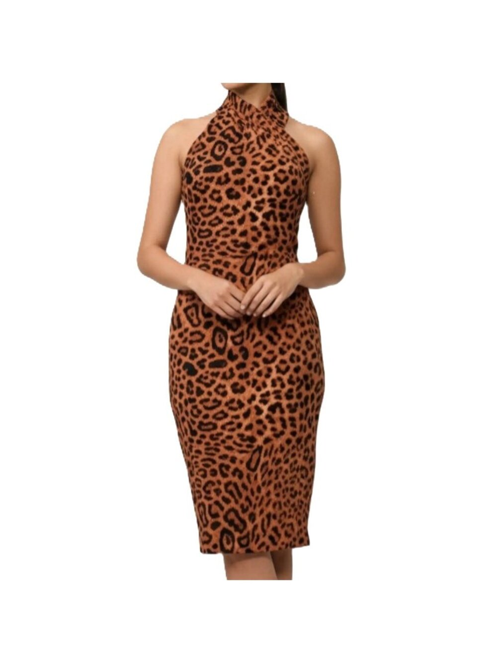 Rachel Roy Harland Crossover Halter Safari Leopard Print Midi Dress Small NWT